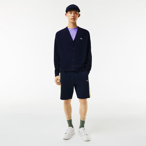Lacoste Men's Relaxed Fit Tone-on-Tone Buttons Wool Cardigan Navy Blue AH0397 166 - APLAZE