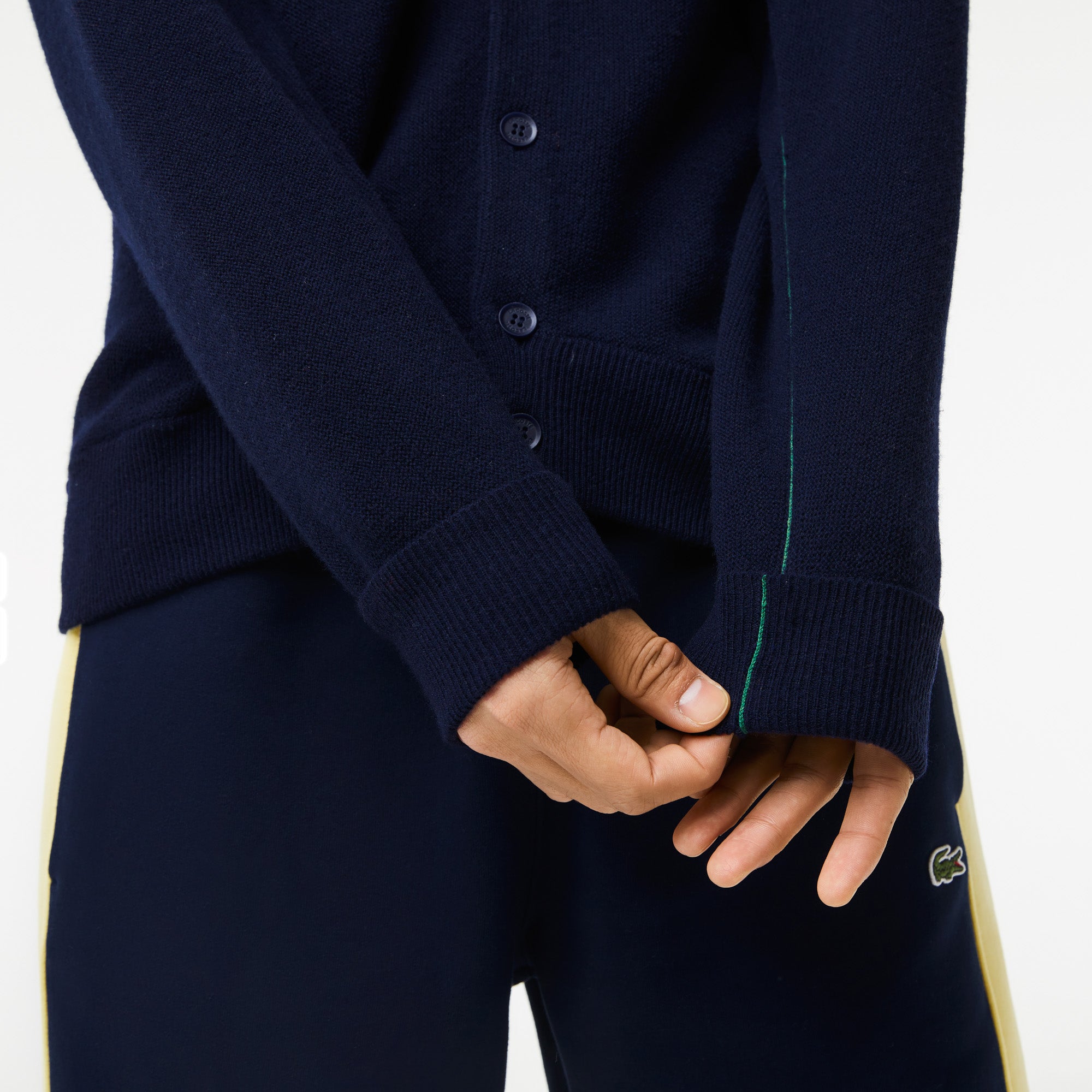 Lacoste Men's Relaxed Fit Tone-on-Tone Buttons Wool Cardigan Navy Blue AH0397 166 - APLAZE