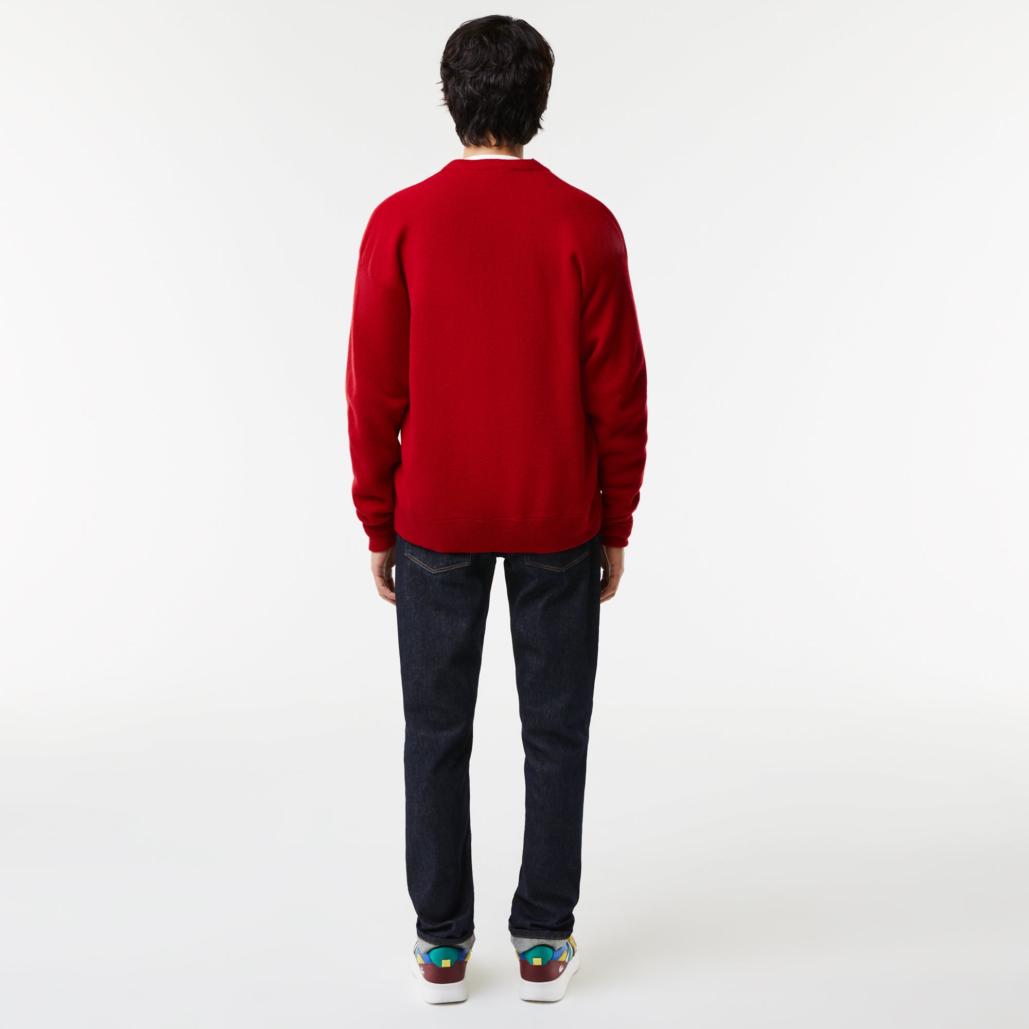 Lacoste Men's Relaxed Fit Tone-on-Tone Buttons Wool Cardigan Red AH0397 240 - APLAZE
