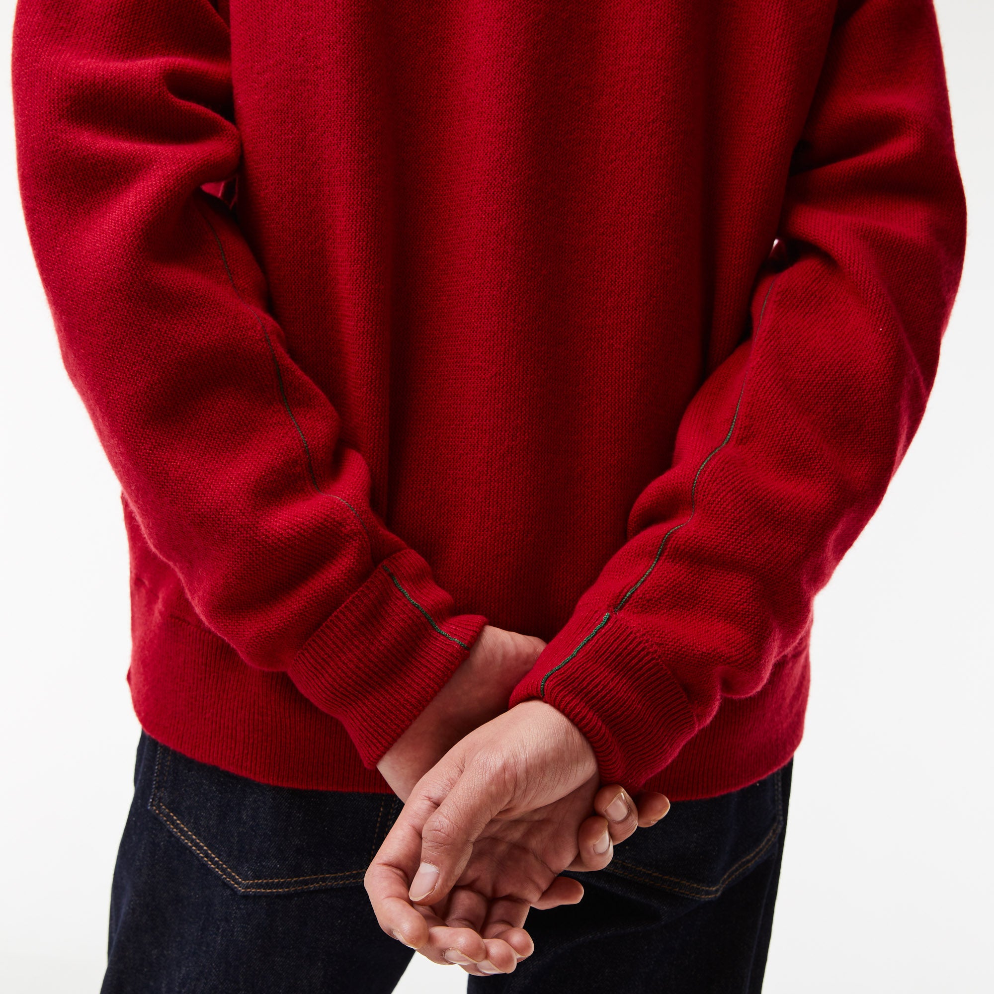 Lacoste Men's Relaxed Fit Tone-on-Tone Buttons Wool Cardigan Red AH0397 240 - APLAZE
