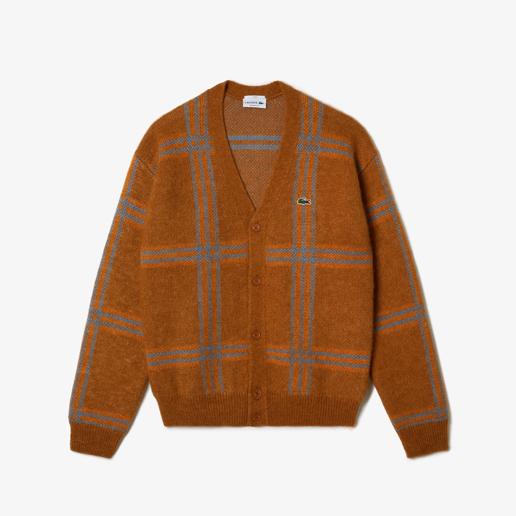 Lacoste Wool Tartan Pattern Cardigan Marron/Blue/Orange AH0525 VN2 - APLAZE