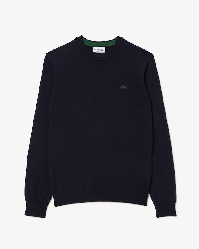 Lacoste Men’s Merino Wool Crew Neck Sweater Navy Blue AH1969-51 166