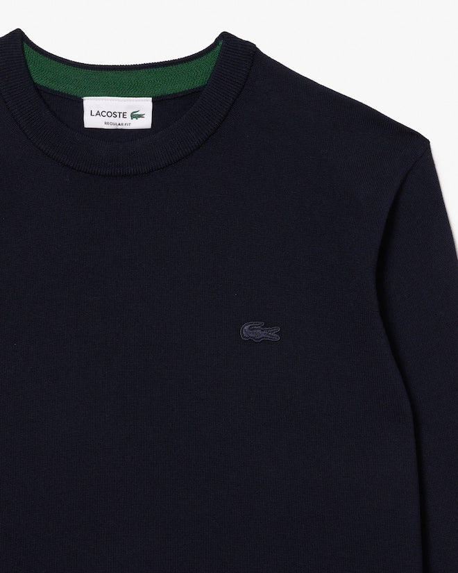 Lacoste Men’s Merino Wool Crew Neck Sweater Navy Blue AH1969-51 166