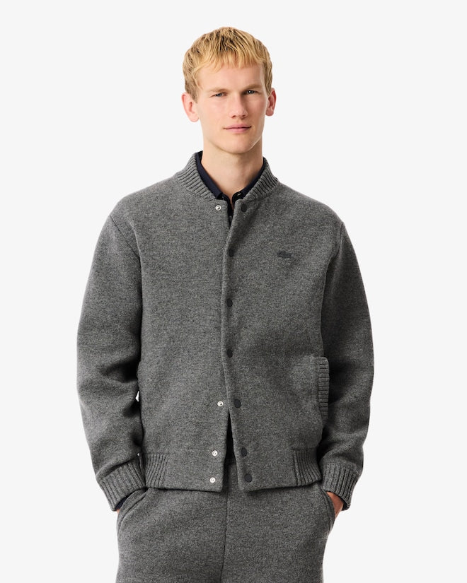 Lacoste Men’s Merino Wool Jersey Bomber Jacket Grey Chine AH5170 050