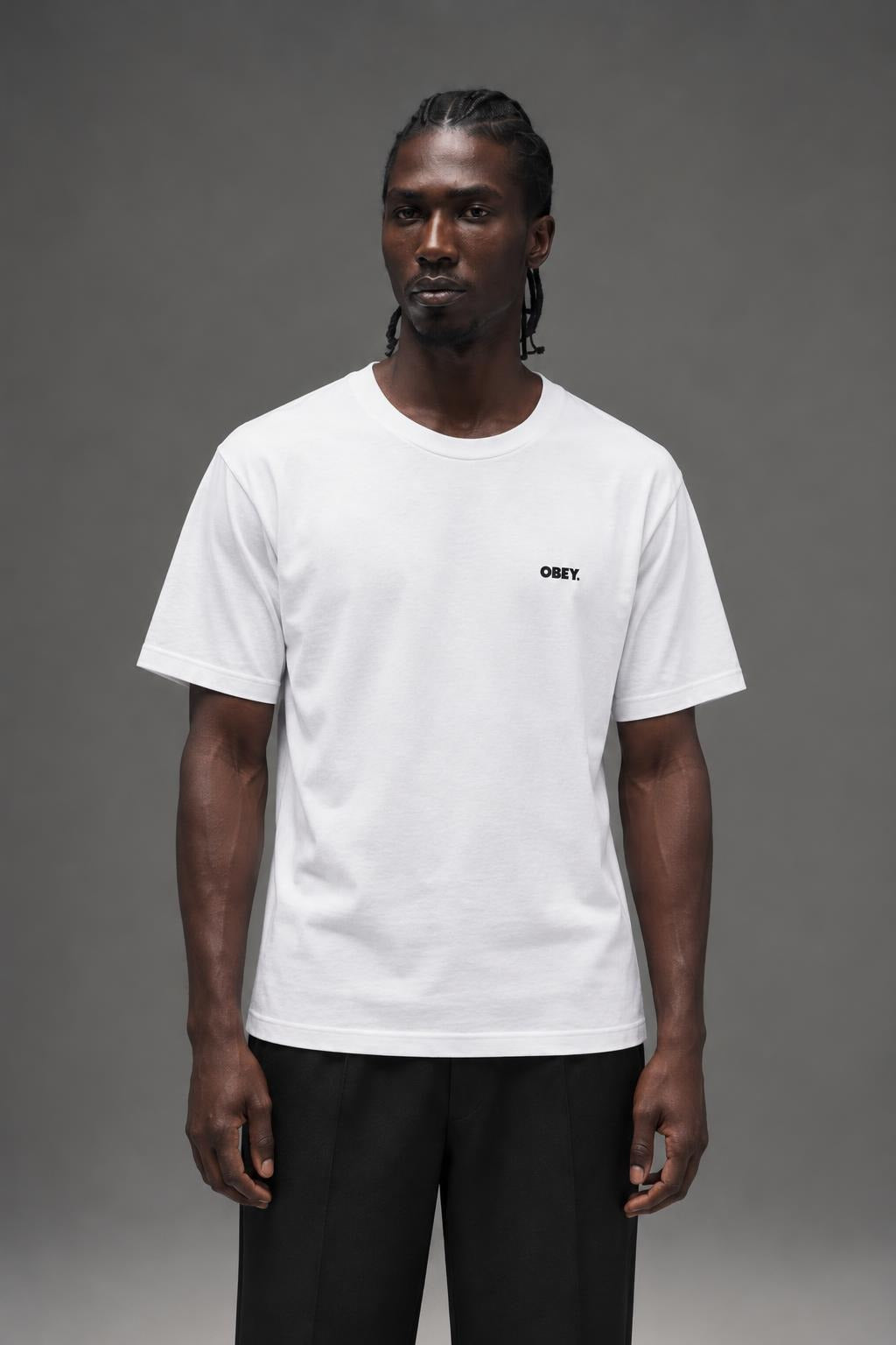 AI model photo - OBEY Flower Organic T-Shirt White 163002387