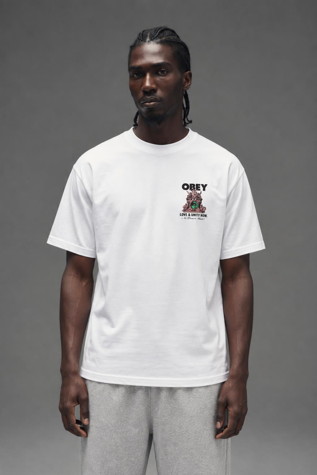 AI model photo - OBEY Love & Unity Now T-Shirt White 165264103 WHT