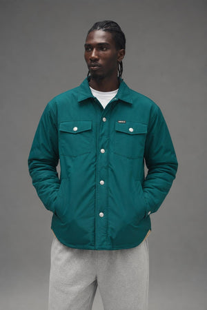 AI model photo - Deus ex machina Men's Alpine Paddede Overshirt Trek Green DMF226489