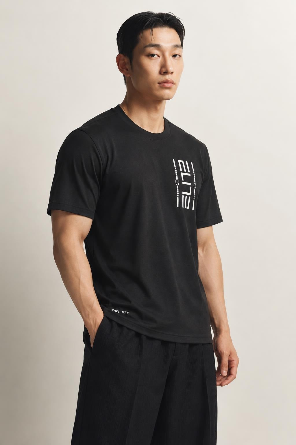 AI model photo - Nike Men's Elite Dri-Fit T-Shirt Black AA4517 010 N7