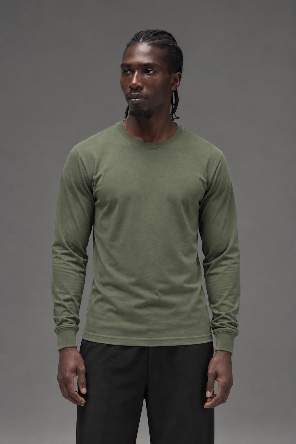 AI model photo - Rothco Long Sleeve Solid T-Shirt Olive Drab 60118 60119