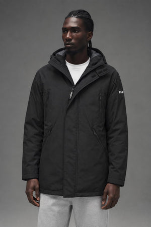 AI model photo - DKNY Men's Full Length Hooded Parka Black DX8OP195 K2