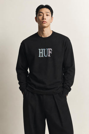 AI model photo - HUF Mens 8-Bit L/S Tee Black TS01490