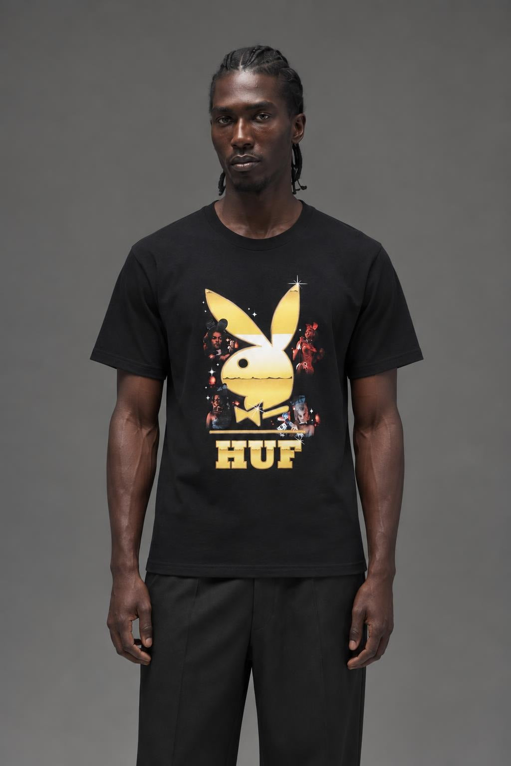 AI model photo - HUF X Playboy Club Tour Short Sleeve Tee Black TS01465