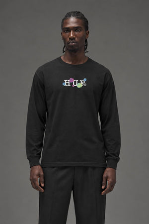 AI model photo - HUF Psycho Daisies Long Sleeve T-Shirt Black TS01158