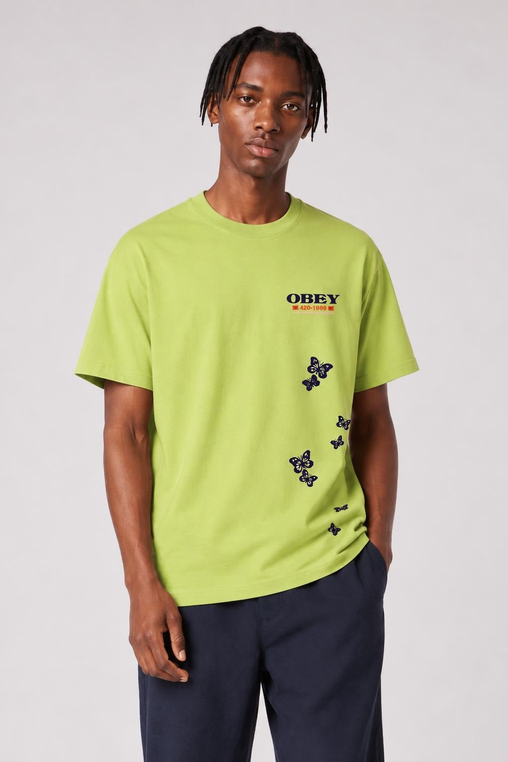 AI model photo - OBEY To The Children Heavyweight Box T-Shirt Bright Lime 166912314