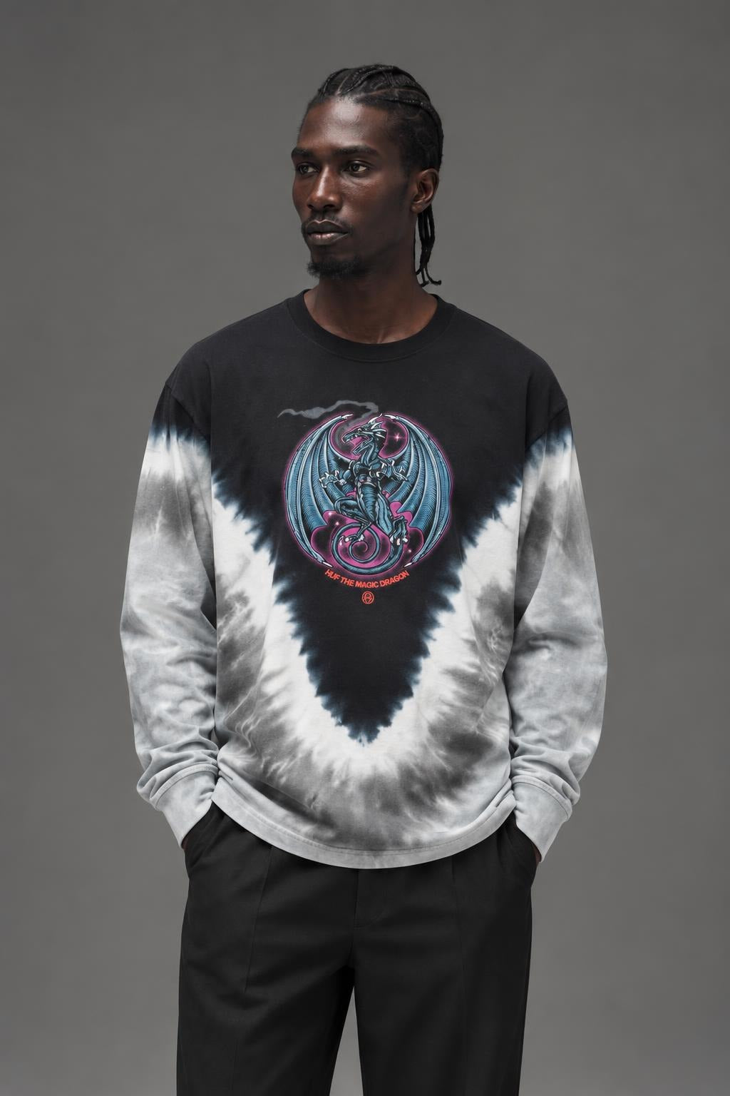 AI model photo - HUF  The Magic Dragon L/S Tee Black TS00989