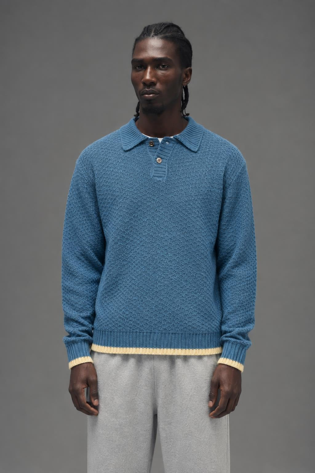 AI model photo - OBEY Mens Loreto Polo Sweater Captains Blue 151000114 CPB
