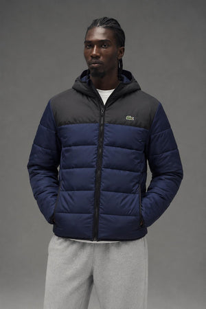 AI model photo - Lacoste Men’s Water-Repellent Quilted Puffer Jacket Navy/Black BH6763-51 JB1