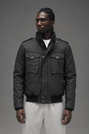 AI model photo - Schott NYC Waxed Security Jacket Black 91070