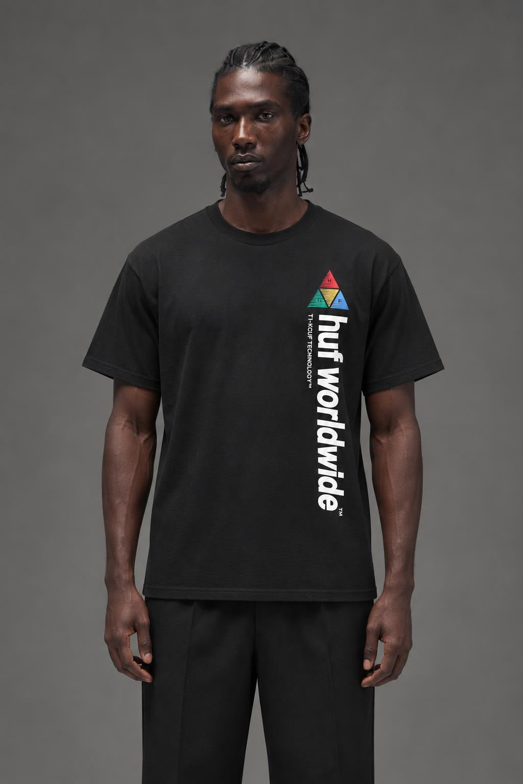 AI model photo - HUF Peak Sportif Short Sleeve Tee Black TS01201