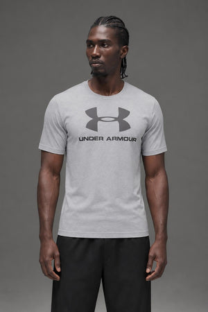 AI model photo - Under Armour Mens Sportstyle Logo T-Shirt True Gray Heather/Black/Graphite 1257615-025