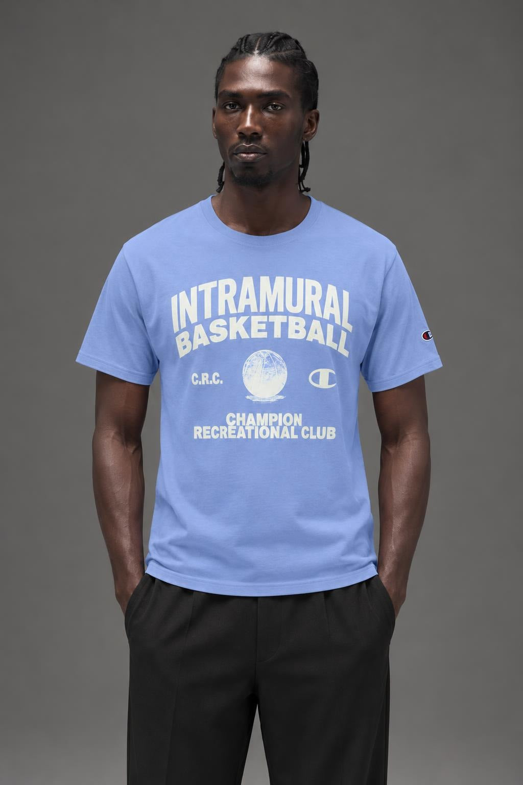 AI model photo - Champion Classic Graphic T-Shirt, Intramural Basketball Plaster Blue GT23H 586Q8B R8Y