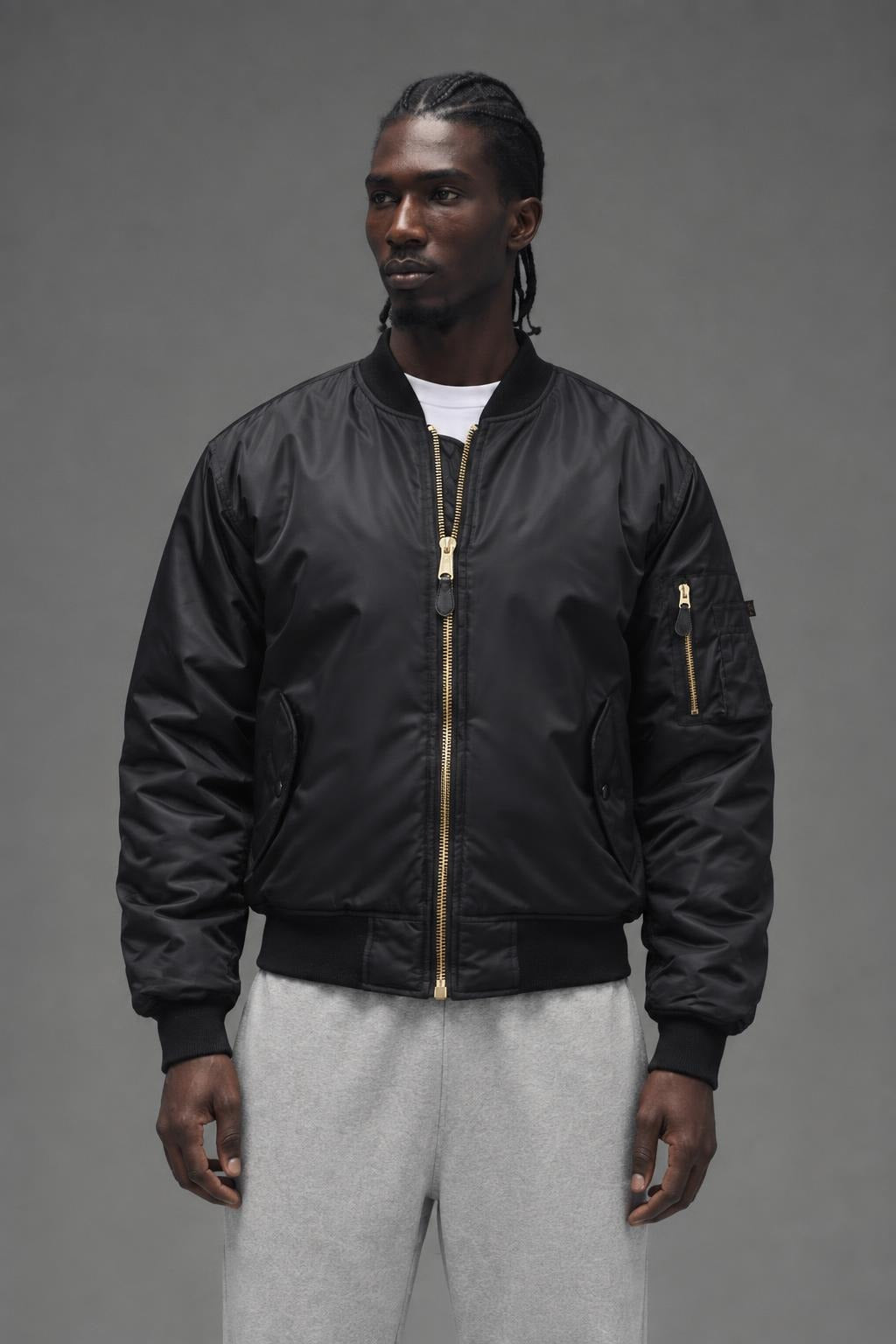 AI model photo - Rothco MA-1 Flight Jacket Black 7324 7334