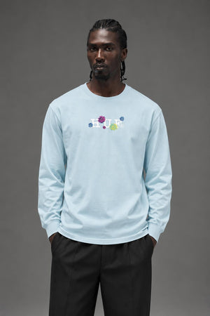 AI model photo - HUF Psycho Daisies Long Sleeve T-Shirt Light Blue TS01158