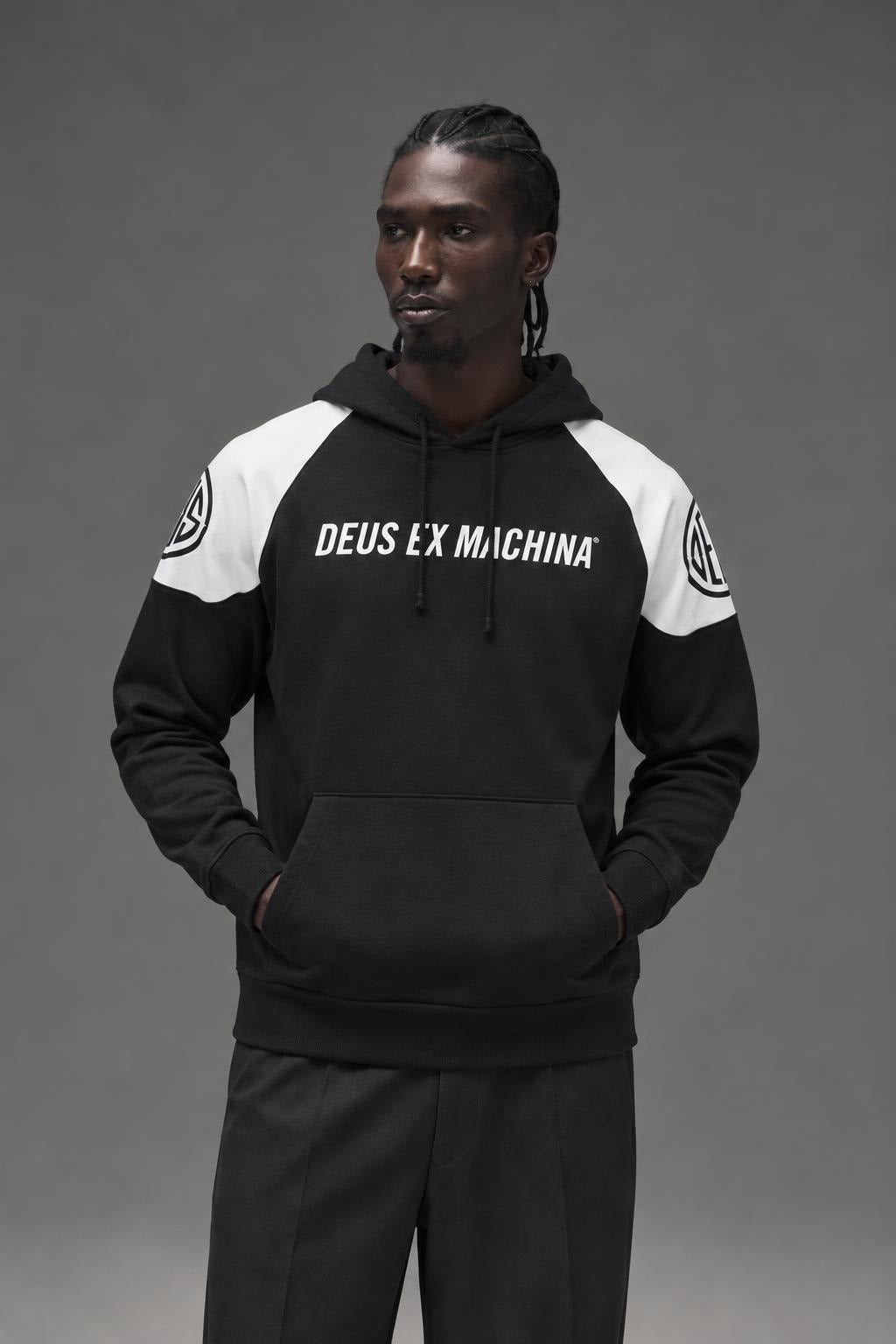 AI model photo - Deus EX Machina Men's Zealot Hoodie Black DMF248587 BLK