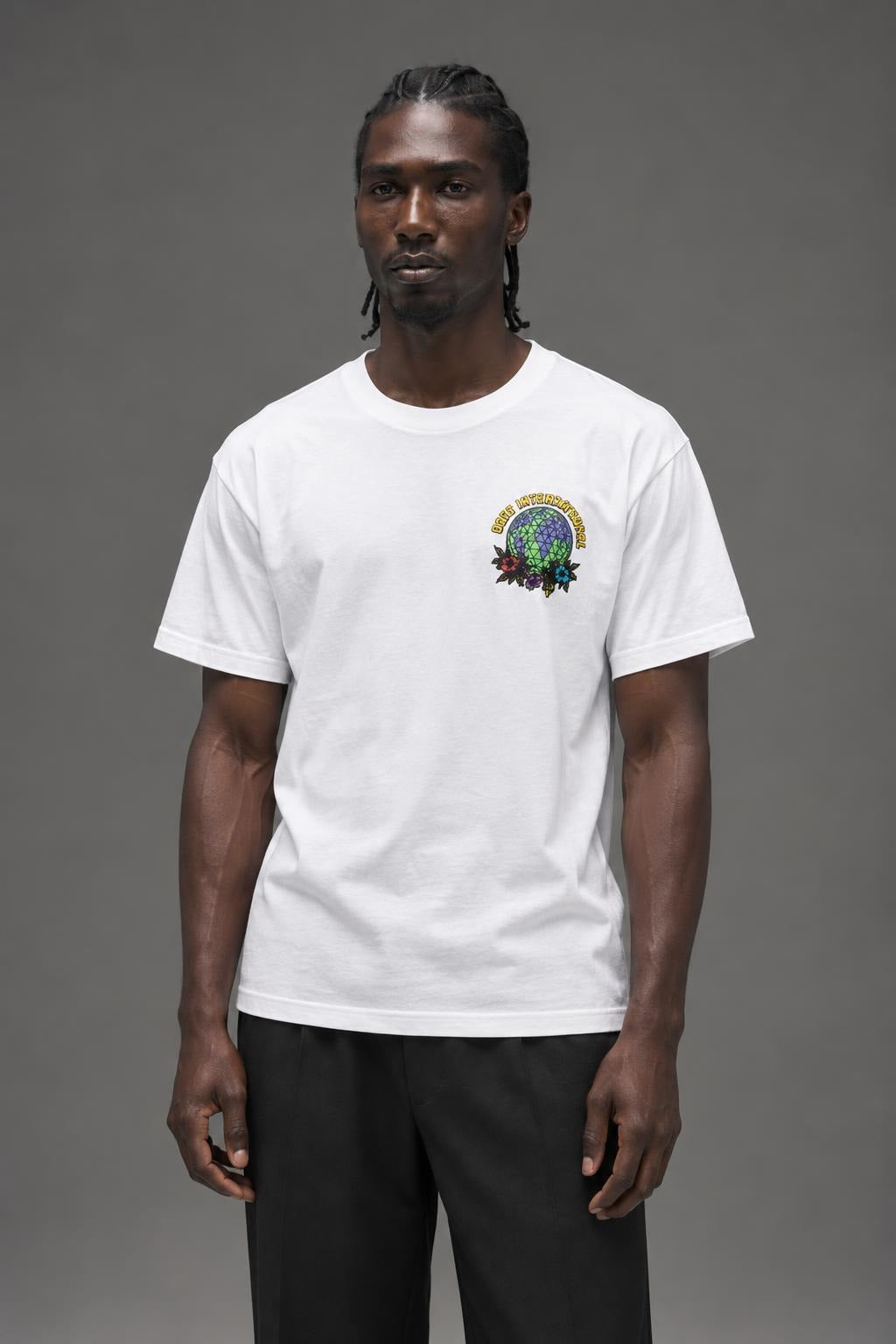 AI model photo - OBEY Floral Globe Classic Tee White 163002312