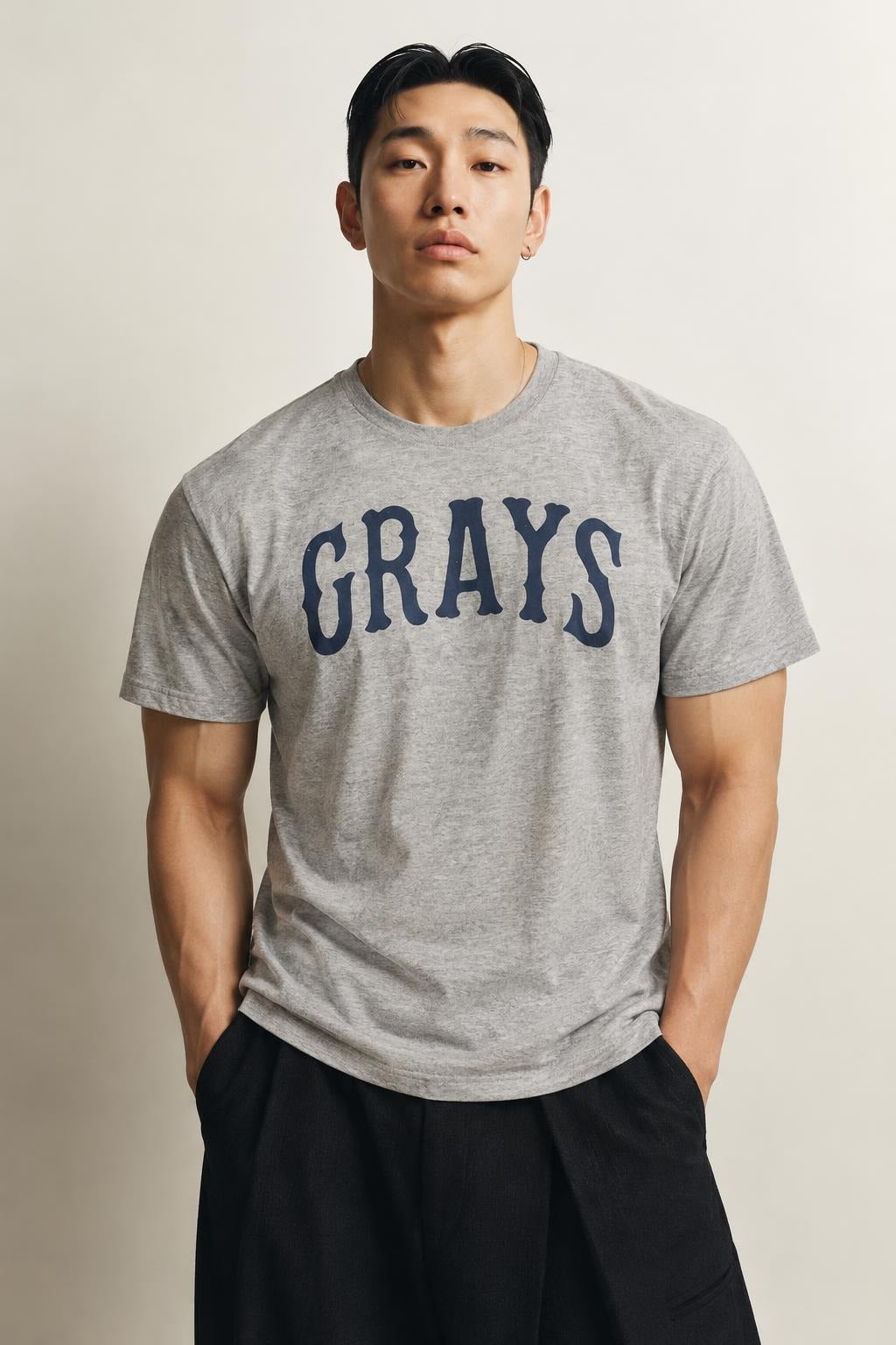 AI model photo - American Needle Red Jacket Mens Homestead Grays Archive BT2 T-Shirts Heather Grey RJ801A-HOG