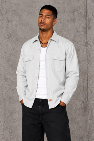 AI model photo - Dickies Men's Long Sleeve Work Shirt White 574WH