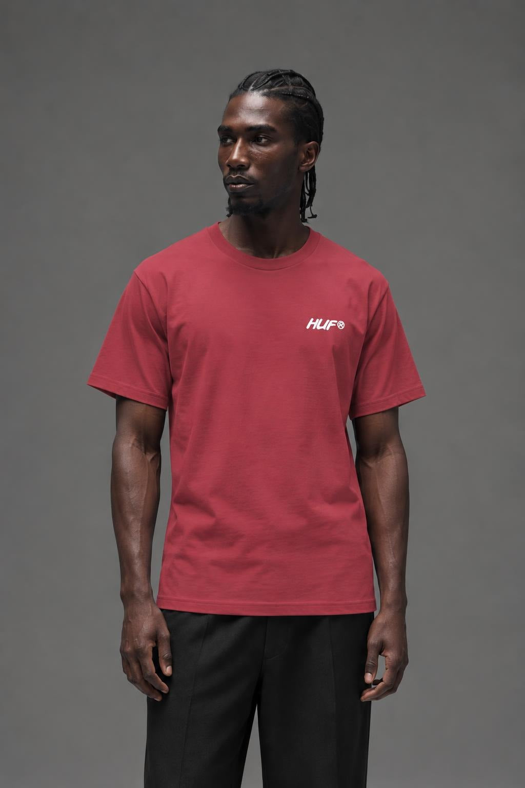 AI model photo - HUF I Feels Good S/S Tee Red TS01349
