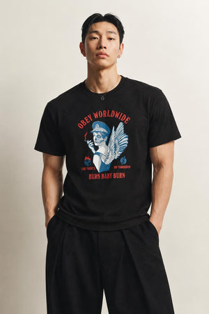AI model photo - OBEY Burn Baby Burn Sustainable T-Shirt Black 267291976