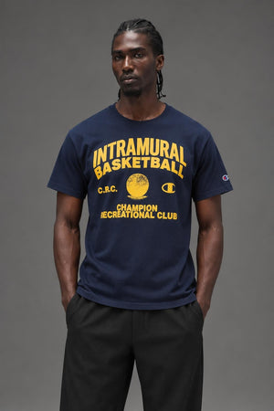 AI model photo - Champion Classic Graphic T-Shirt, Intramural Basketball Navy GT23H 586Q8B 031