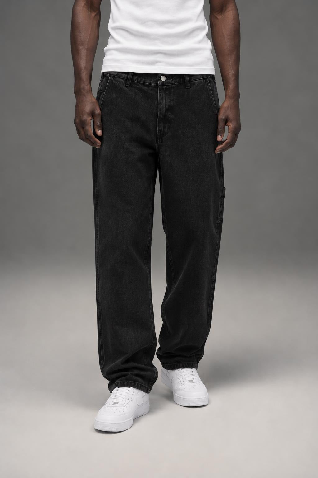 AI model photo - OBEY Men's Organic Hardwork Carpenter Denim Denim Faded Black 142010078 FBL