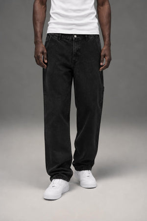 AI model photo - OBEY Men's Organic Hardwork Carpenter Denim Denim Faded Black 142010078 FBL