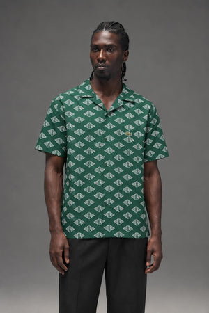 AI model photo - Lacoste Mens Short Sleeve Monogram Print Shirt Green/Flour CH7882 YRR
