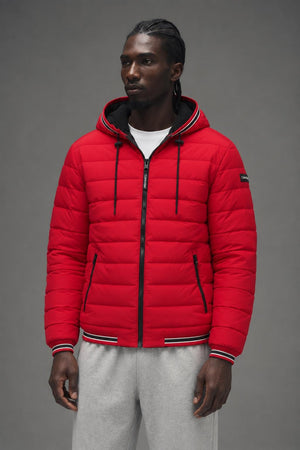 AI model photo - Calvin Klein Men's Super Shine Fleece Lined Puffer Jacket Deep Red CM155956 DRE C4
