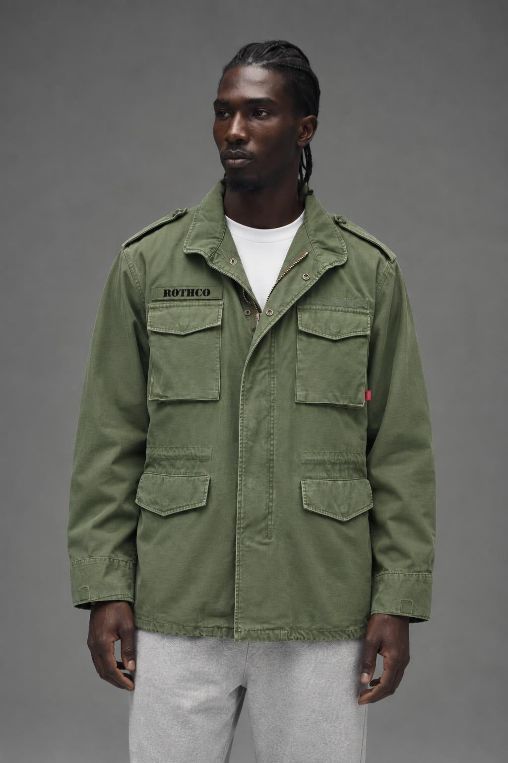 AI model photo - Rothco Vintage M-65 Field Jacket Olive Drab 8603