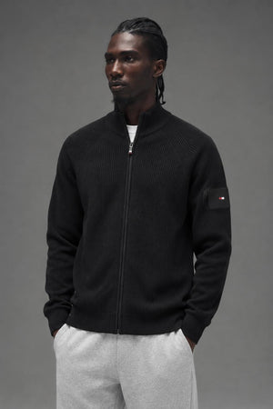 AI model photo - Tommy Hilfiger Men's Mock-Neck Cotton Zip-up Cardigan Black 78J6870 001 T2