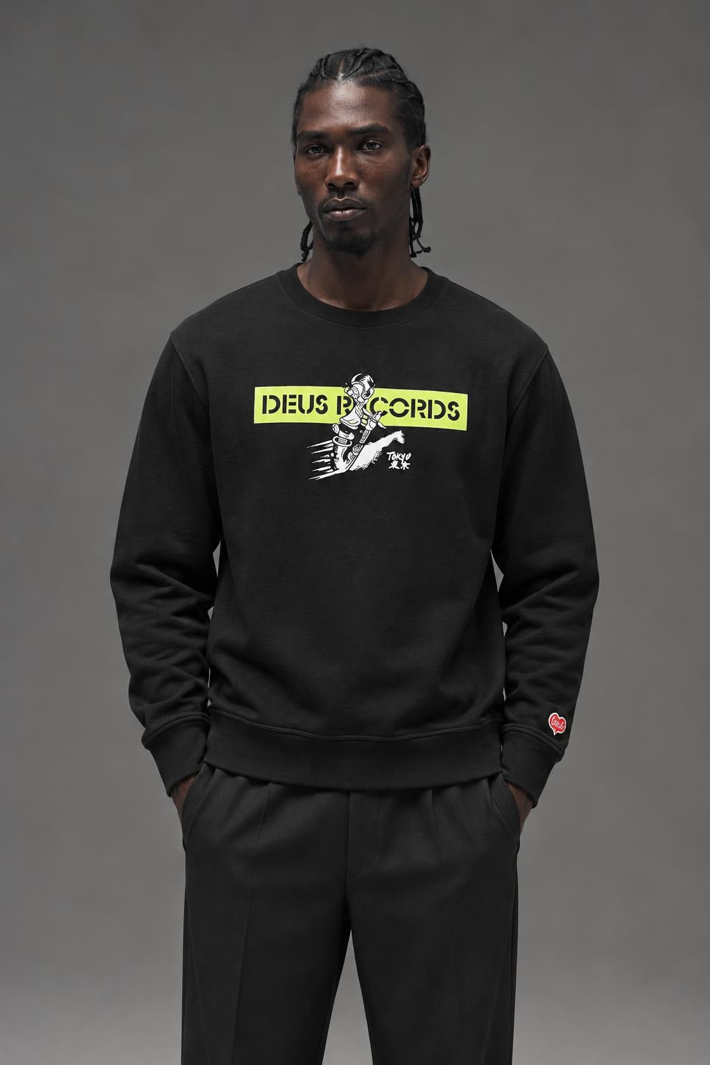 AI model photo - Deus Street Skronk Crew Tee Black DMP208428