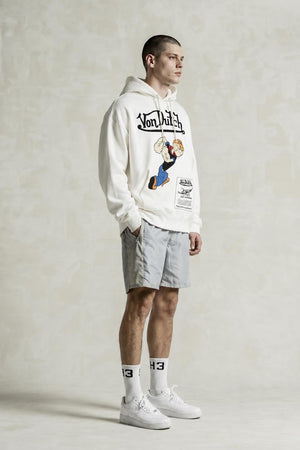 AI model photo - Von Dutch Mens Popeye Logo Cotton Fleece Hoodie Off White FM152V
