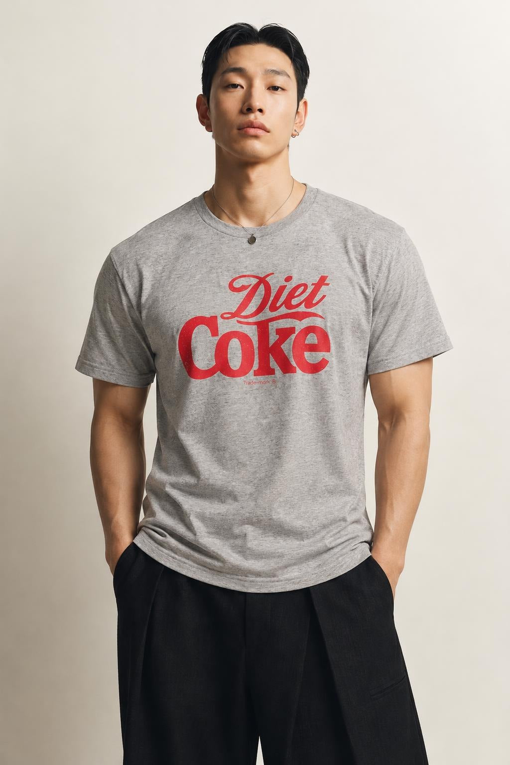 AI model photo - American Needle Red Jacket Mens Diet Coke BT2 Brass Tacks T-Shirts Heather Grey RJ801F-COKE