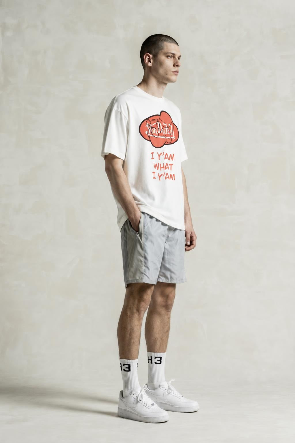 AI model photo - Von Dutch Mens Popeye Red Oval Organic Cotton T-Shirt Off White TM149V