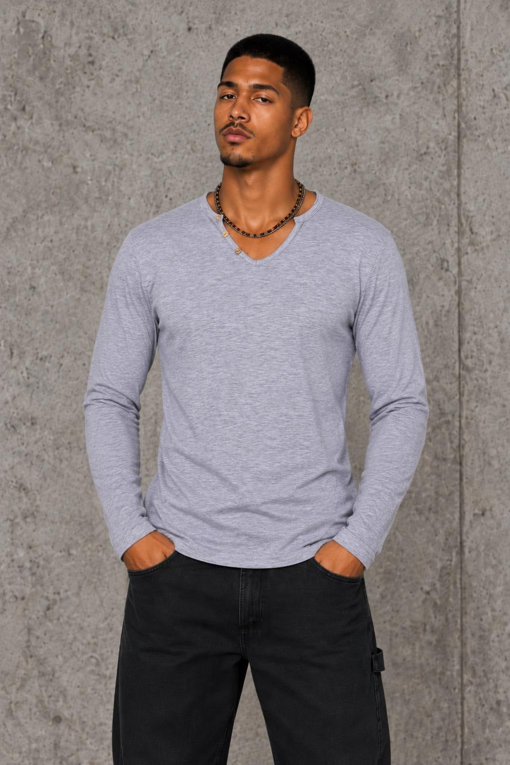 AI model photo - Tom Tailor Mens Melange T-Shirt Grey T2607 103230501