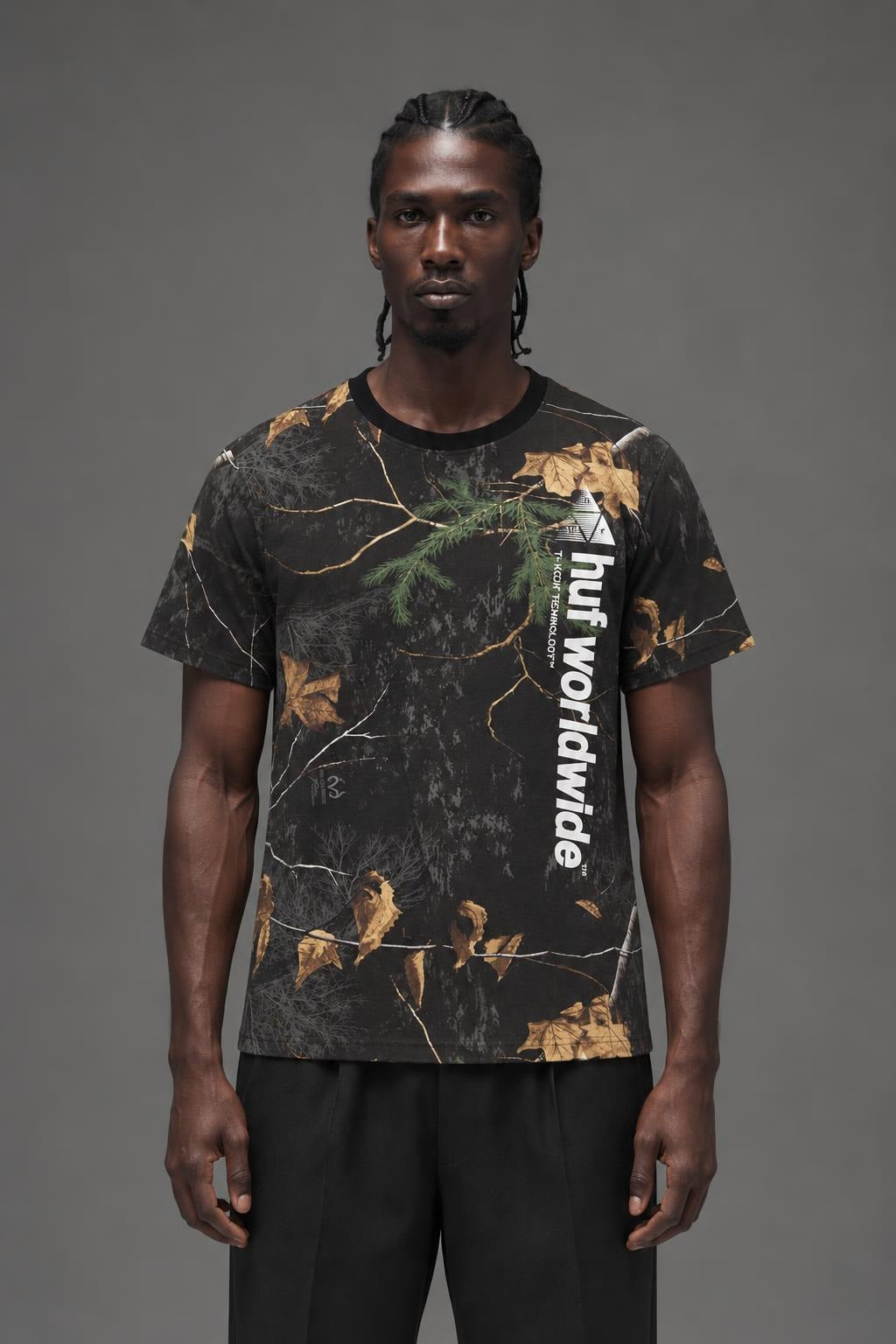 AI model photo - HUF Realtree Peak Logo Short Sleeve Tee Realtree Black TS01162
