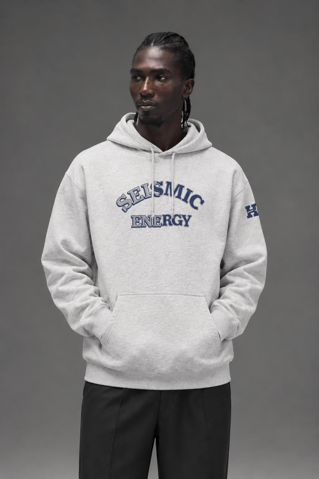 AI model photo - HUF Damaged Pullover Hoodie Heather Grey PF00568