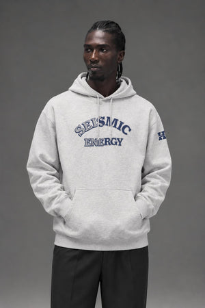 AI model photo - HUF Damaged Pullover Hoodie Heather Grey PF00568