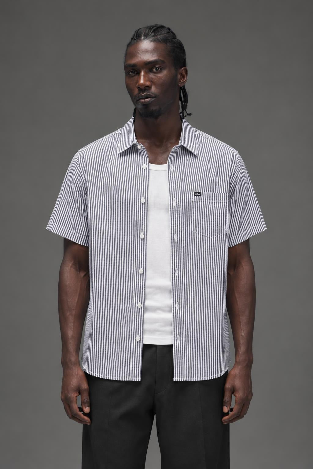 AI model photo - OBEY Trenton Short Sleeve Shirt Black Multi 181210114