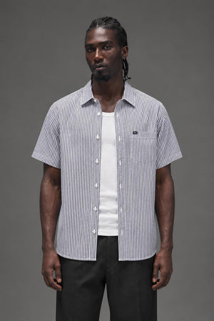 AI model photo - OBEY Trenton Short Sleeve Shirt Black Multi 181210114